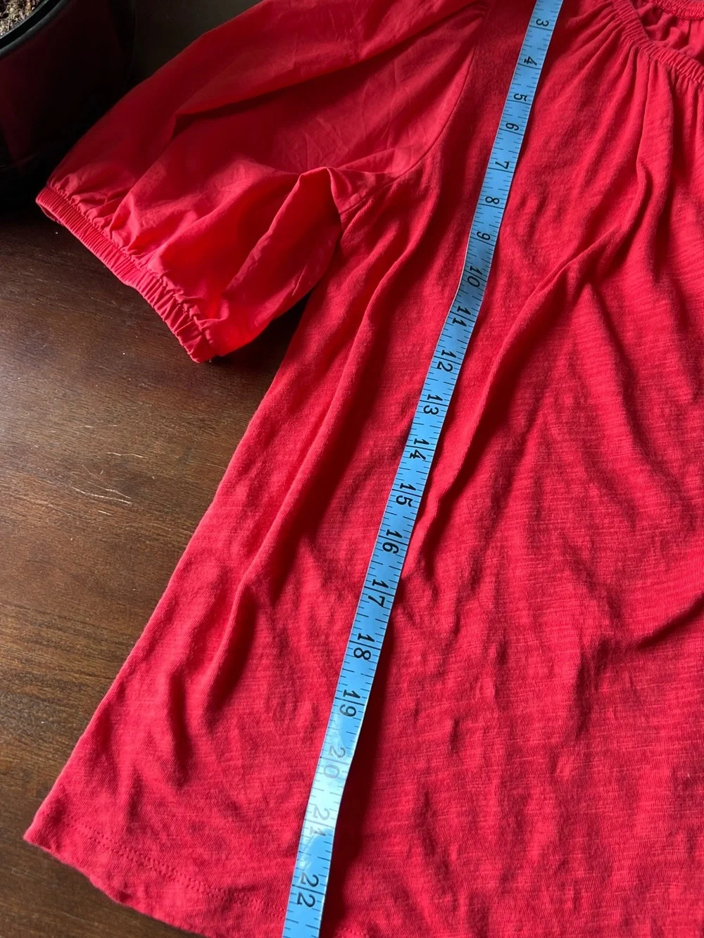 Women's Red Puff Sleeve Slub Knit Top